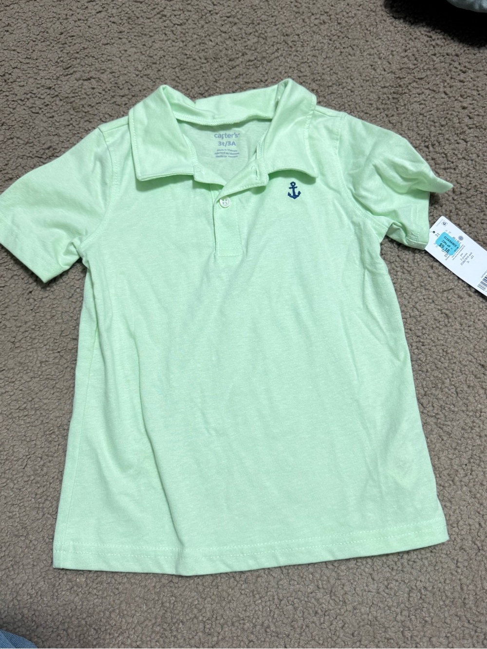 New Carter's Boys 3T Light Green Polo Shirt with Anchor